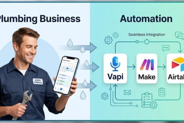 AI Voice Dispatcher architecture using Vapi, Make.com, and Airtable for plumbing emergencies.